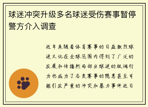 球迷冲突升级多名球迷受伤赛事暂停警方介入调查